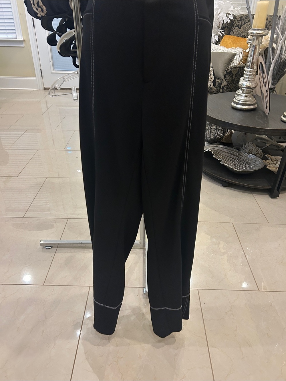Black Women's  Pants with Contrast Stitching and slit at bottom